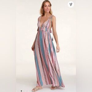 Lulu's maxin’ Relaxin sleeveless tie-strap Vibrant Patterned Maxi Dress